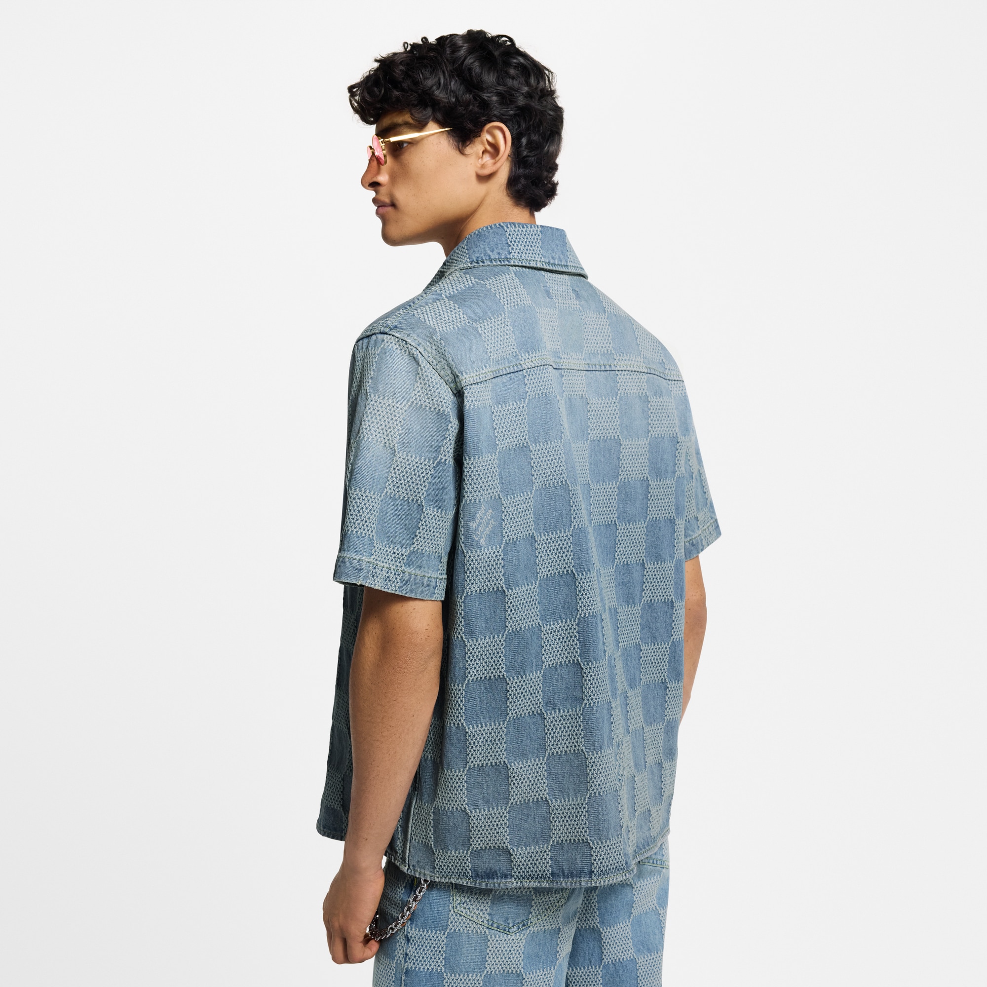 Damier 3D Light Denim Short-Sleeved Shirt - Ready-to-Wear | LOUIS